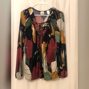 Long sleeve lace up blouse